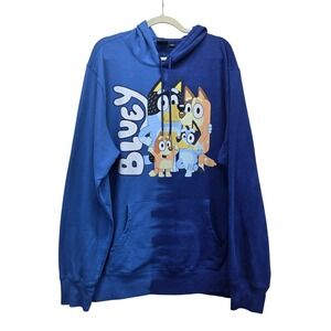 Bluey Heeler Family Mens Blue Two Tone Graphic Hoodie Sweatshirt XL Cartoon